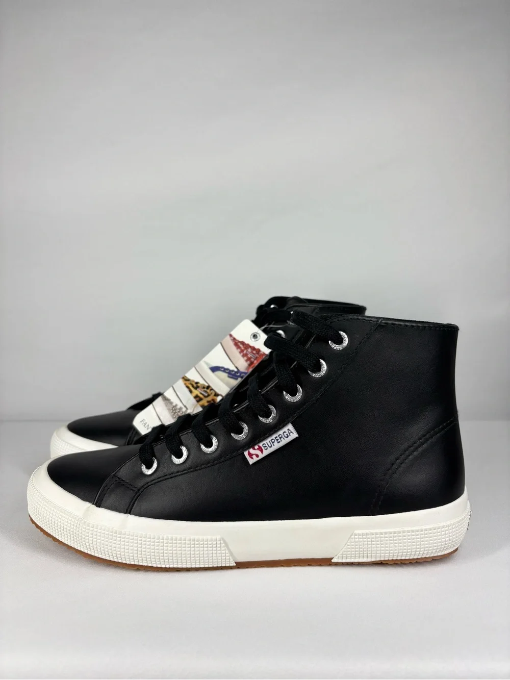 NWT Superga High-Top Black Leather Sneakers. Size 8.5 Women’s